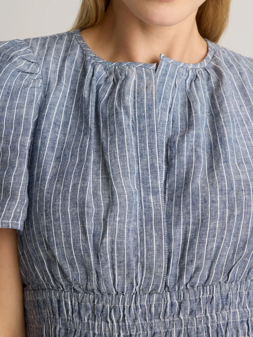 Quince Linen Tiered Maxi Dress In Chambray Stripe Sime M - Picture 4 of 11